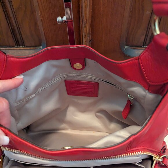 Coach Campbell Leather Hobo Bag Red F24686 - Picture 11 of 14